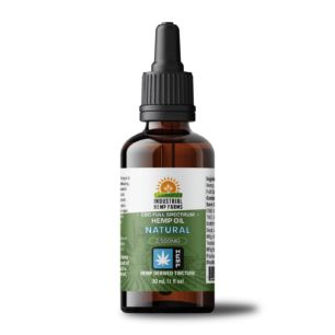 a brown amber tincture dropper bottle with a green and white label that reads 'cbd full spectrum hemp oil'
